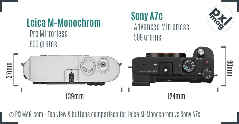 Leica M-Monochrom vs Sony A7c top view buttons comparison