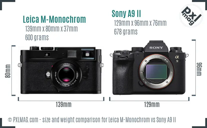 Leica M-Monochrom vs Sony A9 II size comparison