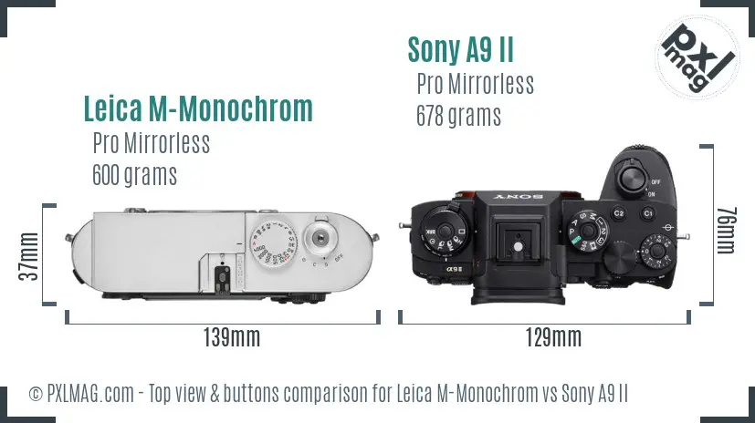 Leica M-Monochrom vs Sony A9 II top view buttons comparison