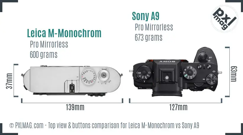 Leica M-Monochrom vs Sony A9 top view buttons comparison