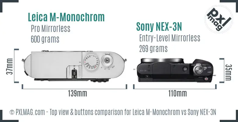 Leica M-Monochrom vs Sony NEX-3N top view buttons comparison