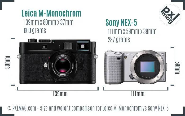 Leica M-Monochrom vs Sony NEX-5 size comparison