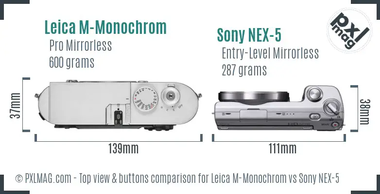 Leica M-Monochrom vs Sony NEX-5 top view buttons comparison