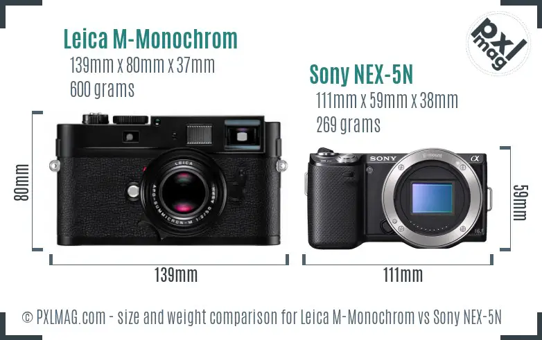 Leica M-Monochrom vs Sony NEX-5N size comparison