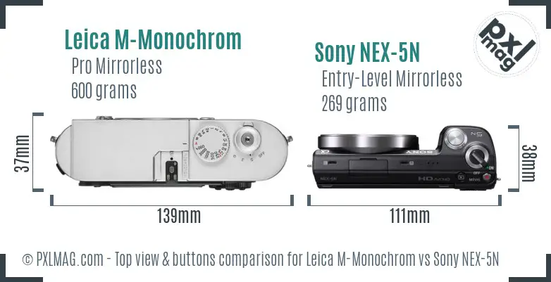 Leica M-Monochrom vs Sony NEX-5N top view buttons comparison