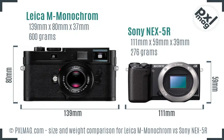 Leica M-Monochrom vs Sony NEX-5R size comparison