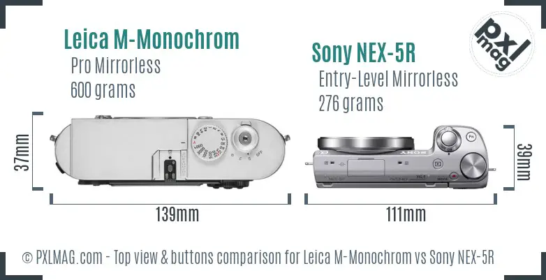 Leica M-Monochrom vs Sony NEX-5R top view buttons comparison