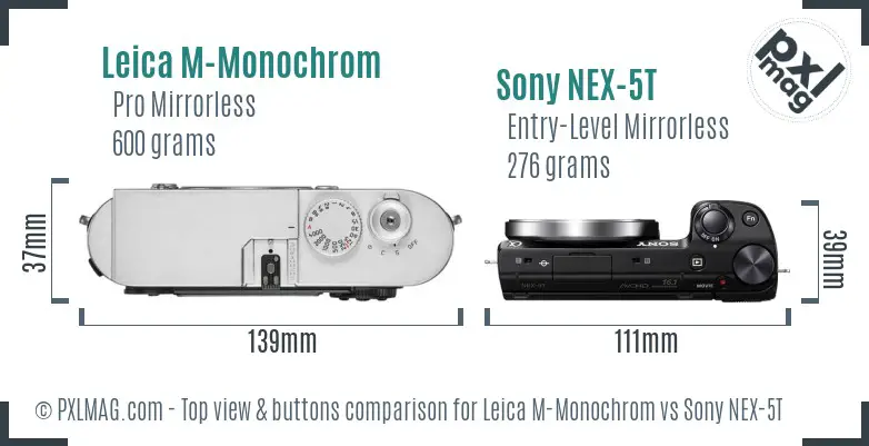 Leica M-Monochrom vs Sony NEX-5T top view buttons comparison