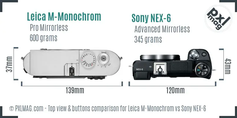Leica M-Monochrom vs Sony NEX-6 top view buttons comparison