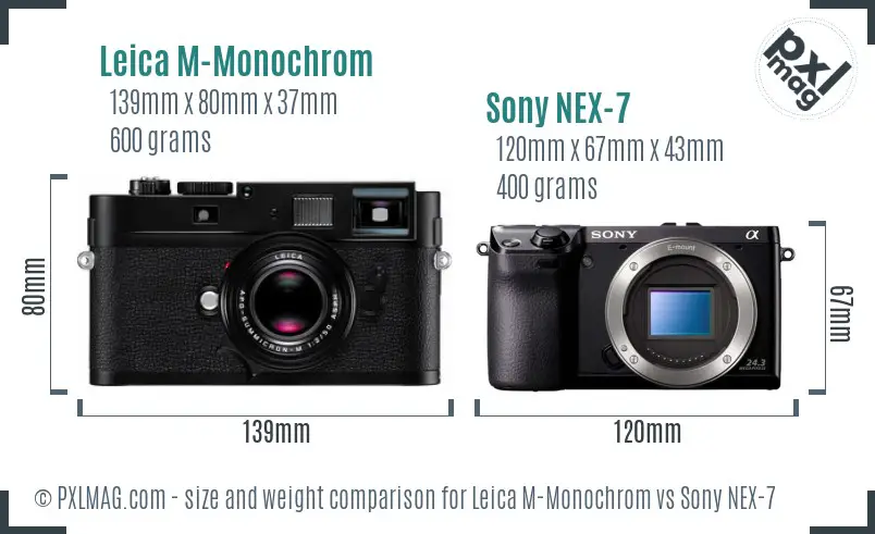 Leica M-Monochrom vs Sony NEX-7 size comparison