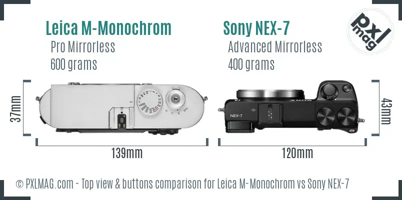 Leica M-Monochrom vs Sony NEX-7 top view buttons comparison