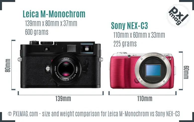 Leica M-Monochrom vs Sony NEX-C3 size comparison