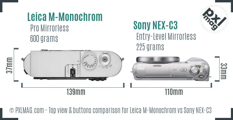 Leica M-Monochrom vs Sony NEX-C3 top view buttons comparison