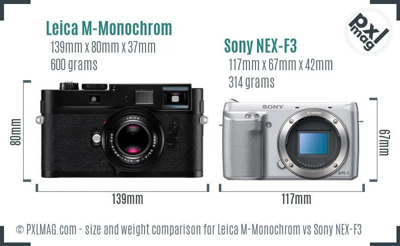Leica M-Monochrom vs Sony NEX-F3 size comparison