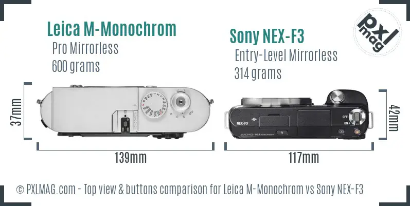 Leica M-Monochrom vs Sony NEX-F3 top view buttons comparison