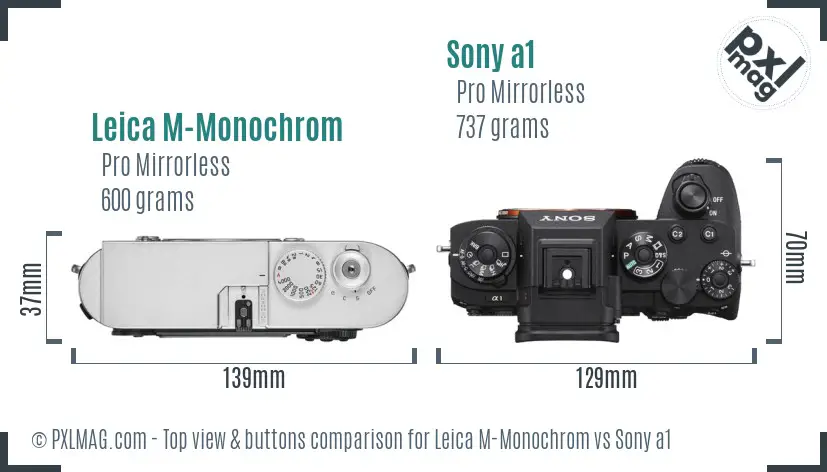 Leica M-Monochrom vs Sony a1 top view buttons comparison
