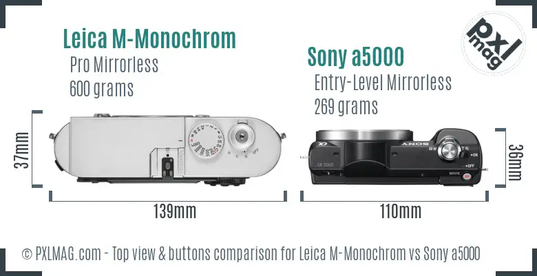 Leica M-Monochrom vs Sony a5000 top view buttons comparison
