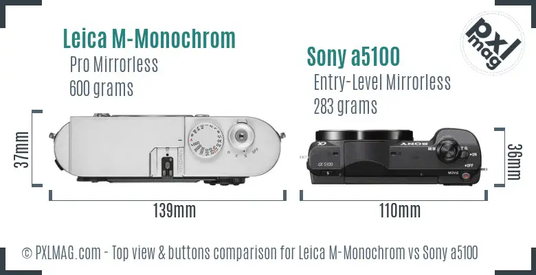 Leica M-Monochrom vs Sony a5100 top view buttons comparison