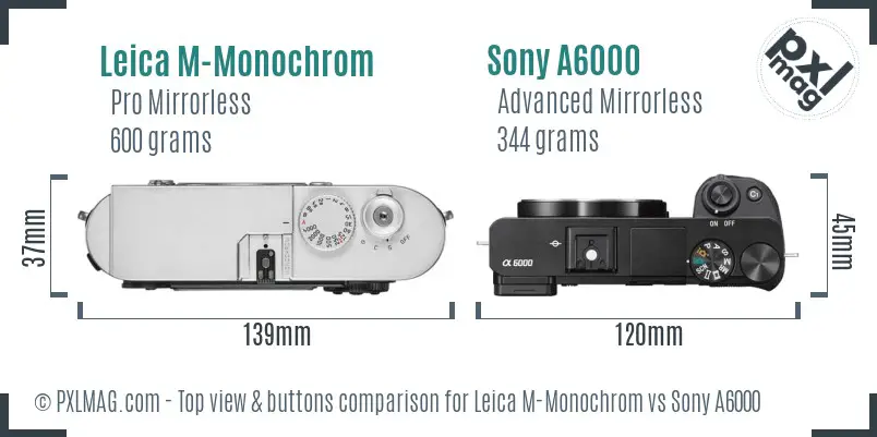 Leica M-Monochrom vs Sony A6000 top view buttons comparison