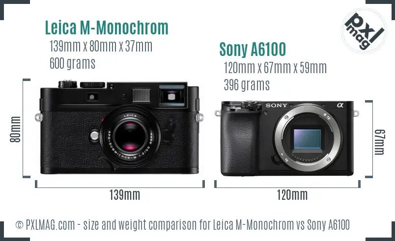Leica M-Monochrom vs Sony A6100 size comparison