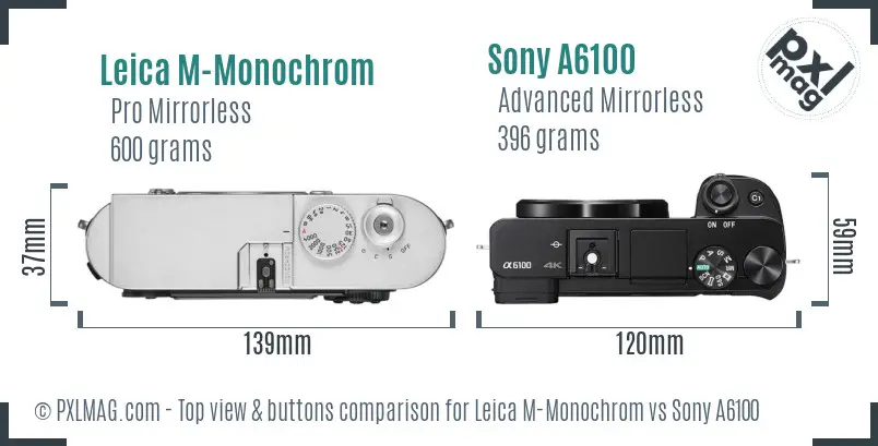 Leica M-Monochrom vs Sony A6100 top view buttons comparison