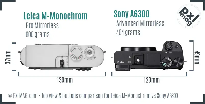 Leica M-Monochrom vs Sony A6300 top view buttons comparison