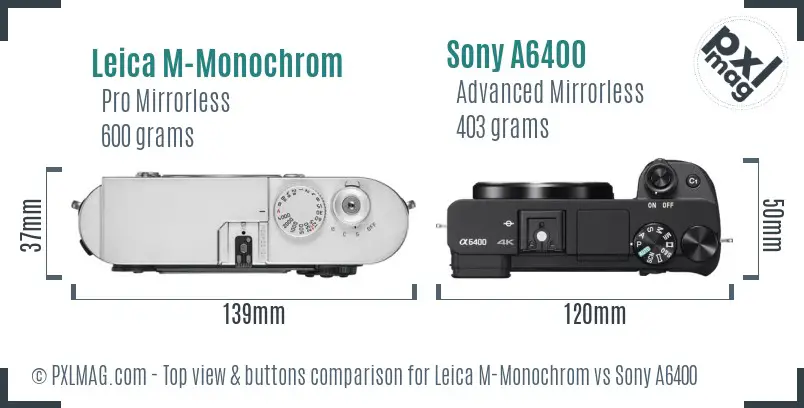 Leica M-Monochrom vs Sony A6400 top view buttons comparison