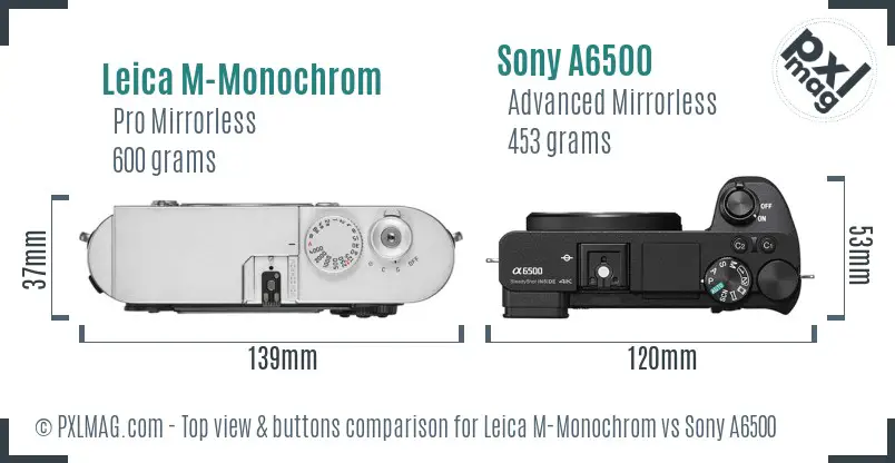 Leica M-Monochrom vs Sony A6500 top view buttons comparison