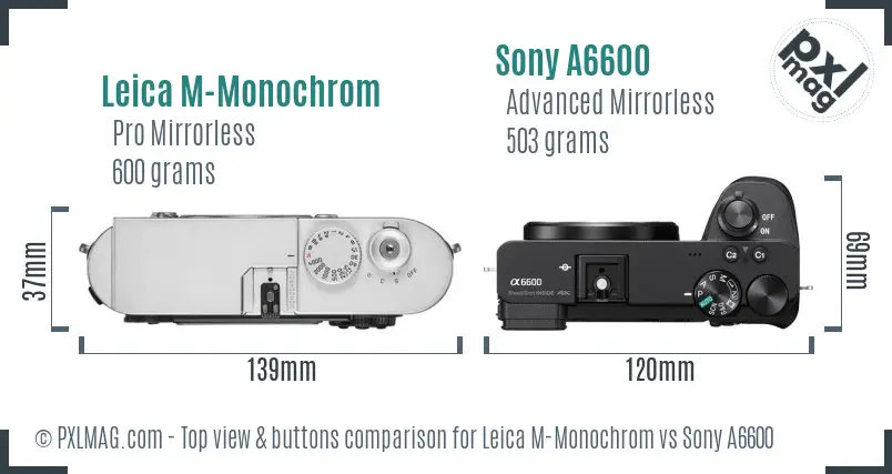 Leica M-Monochrom vs Sony A6600 top view buttons comparison
