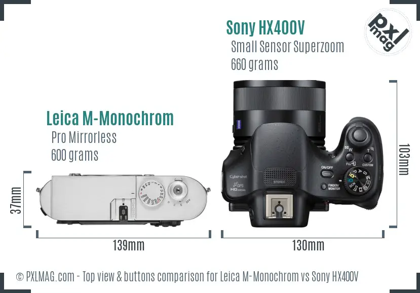 Leica M-Monochrom vs Sony HX400V top view buttons comparison