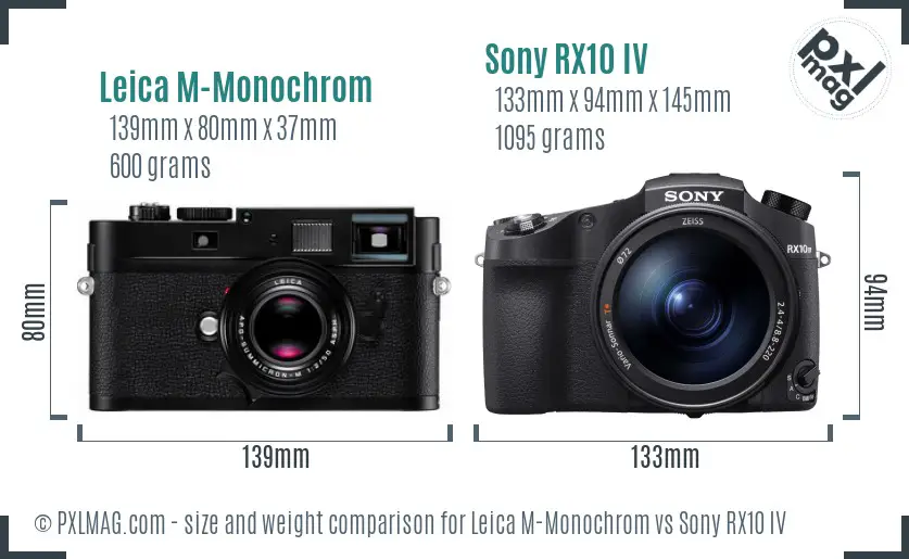 Leica M-Monochrom vs Sony RX10 IV size comparison
