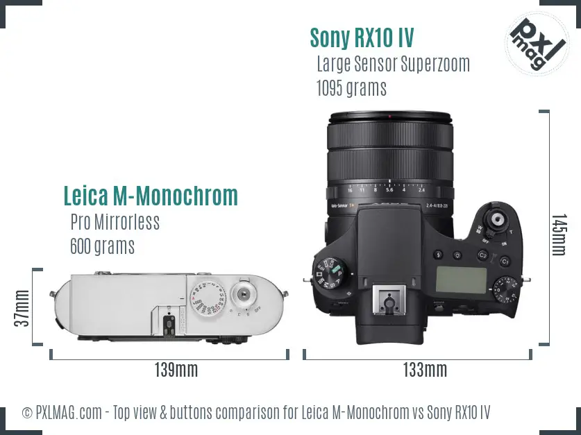 Leica M-Monochrom vs Sony RX10 IV top view buttons comparison