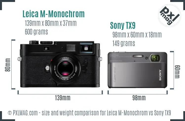 Leica M-Monochrom vs Sony TX9 size comparison