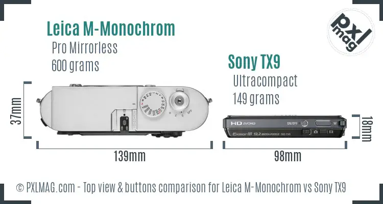 Leica M-Monochrom vs Sony TX9 top view buttons comparison