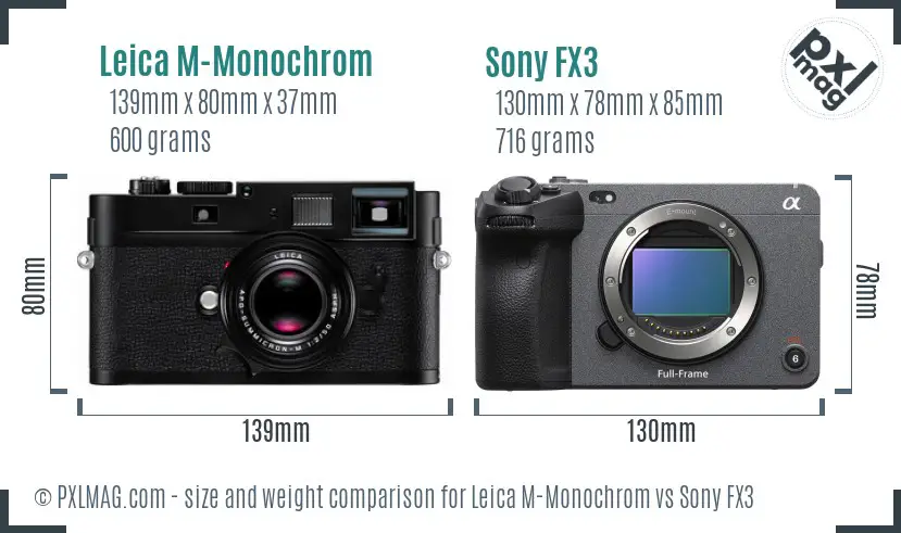 Leica M-Monochrom vs Sony FX3 size comparison