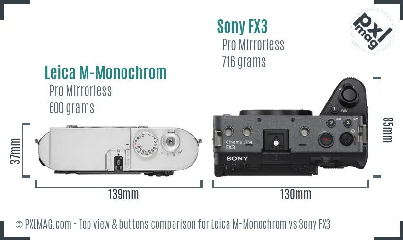 Leica M-Monochrom vs Sony FX3 top view buttons comparison