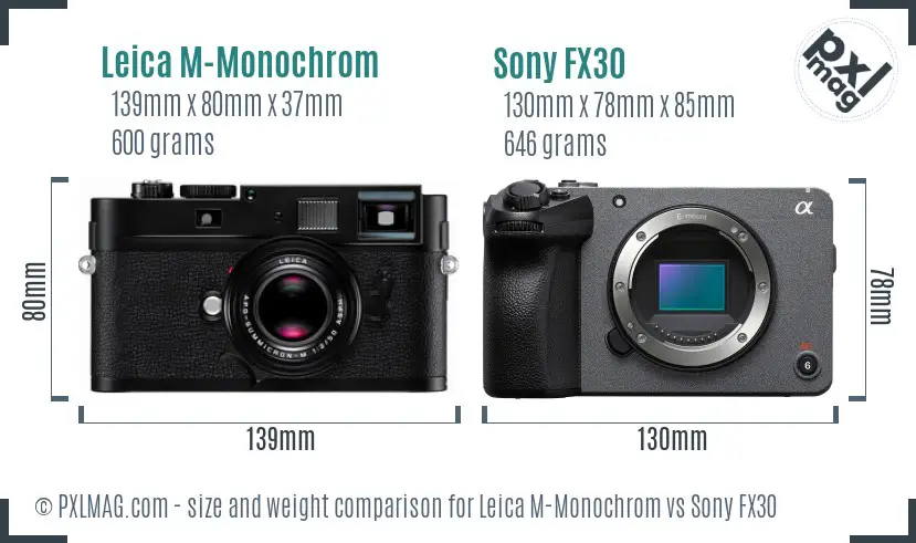 Leica M-Monochrom vs Sony FX30 size comparison Leica M-Monochrom vs Sony FX30 size comparison