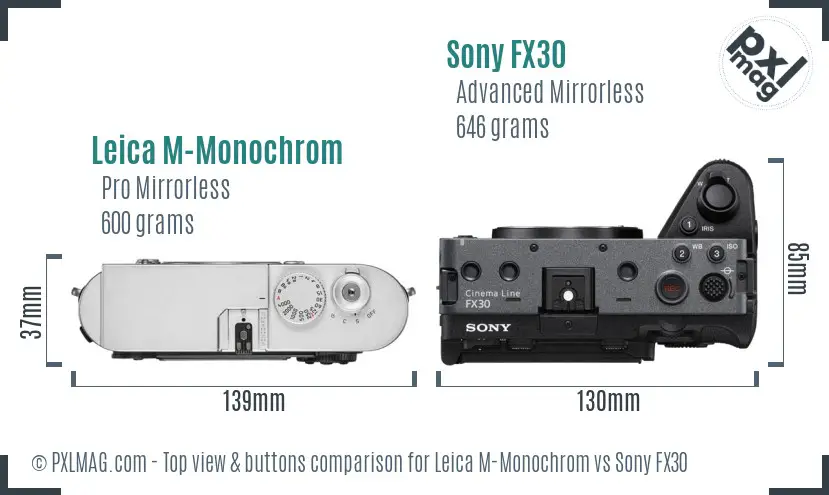 Leica M-Monochrom vs Sony FX30 top view buttons comparison Leica M-Monochrom vs Sony FX30 top view buttons comparison