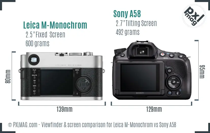 Leica M-Monochrom vs Sony A58 Screen and Viewfinder comparison