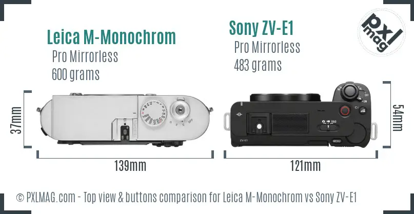 Leica M-Monochrom vs Sony ZV-E1 top view buttons comparison
