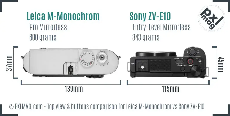 Leica M-Monochrom vs Sony ZV-E10 top view buttons comparison