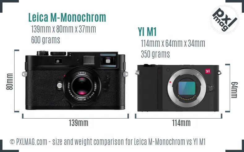 Leica M-Monochrom vs YI M1 size comparison