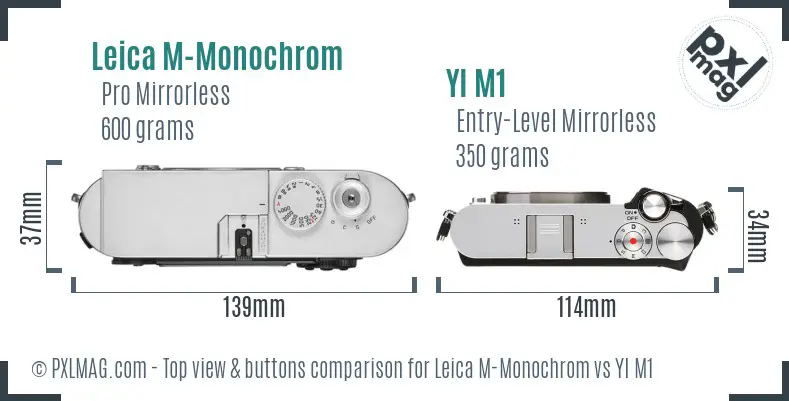 Leica M-Monochrom vs YI M1 top view buttons comparison