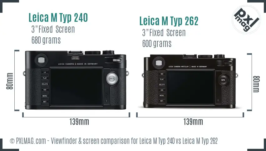 Leica M Typ 240 vs Leica M Typ 262 Screen and Viewfinder comparison