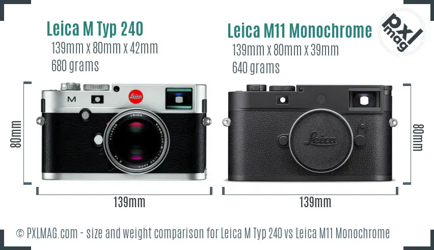 Leica M Typ 240 vs Leica M11 Monochrome size comparison