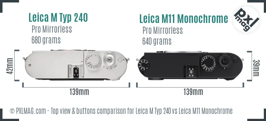 Leica M Typ 240 vs Leica M11 Monochrome top view buttons comparison