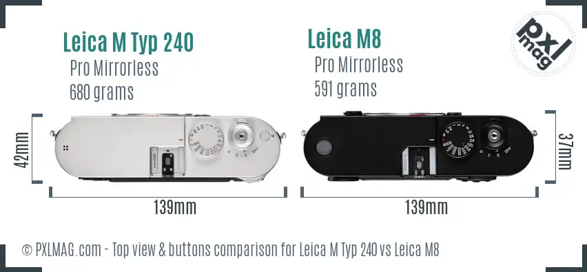 Leica M Typ 240 vs Leica M8 top view buttons comparison Leica M Typ 240 vs Leica M8 top view buttons comparison