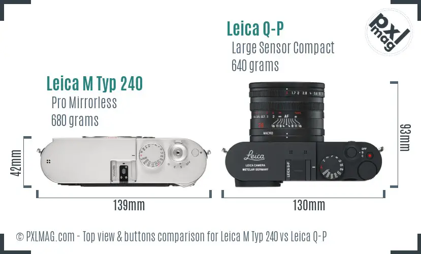 Leica M Typ 240 vs Leica Q-P top view buttons comparison Leica M Typ 240 vs Leica Q-P top view buttons comparison