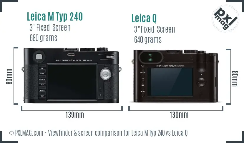 Leica M Typ 240 vs Leica Q Screen and Viewfinder comparison Leica M Typ 240 vs Leica Q Screen and Viewfinder comparison