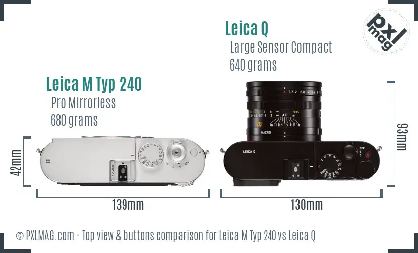 Leica M Typ 240 vs Leica Q top view buttons comparison Leica M Typ 240 vs Leica Q top view buttons comparison
